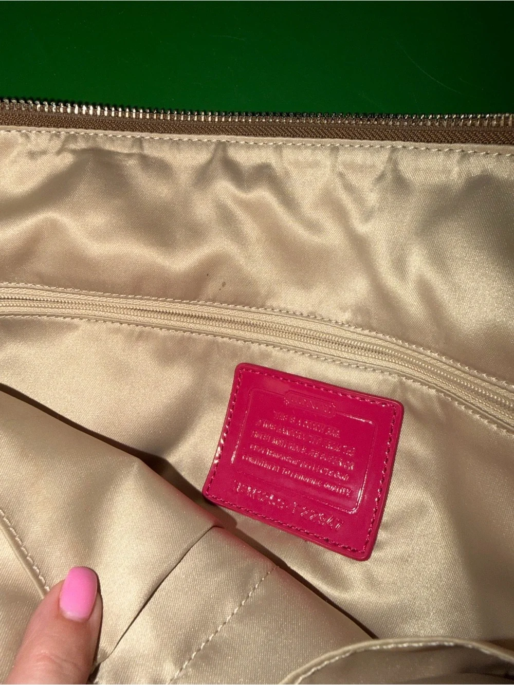 Coach Tan Signature Canvas Tote with Hot Pink Trim